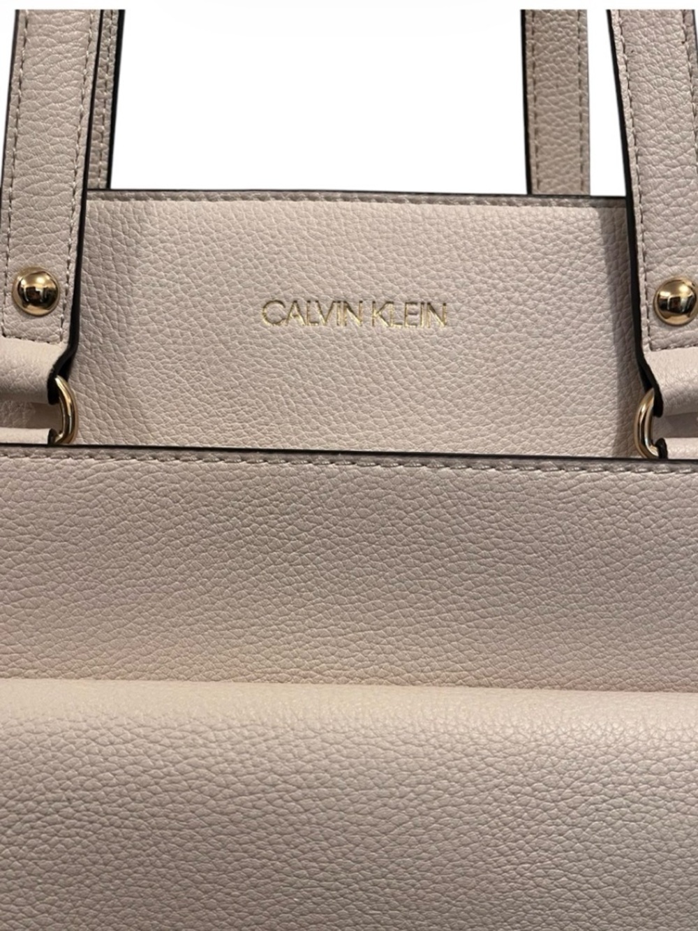 Calvin Klein Cream Tote Bag Gold Hardware Large Shoulder Bag Multi Pocket - Picture 2 of 11